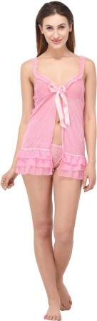 Pink Self Design Babydoll 