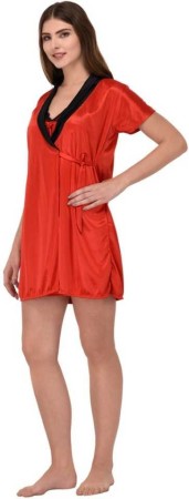 Women Nighty with Robe  (Red)