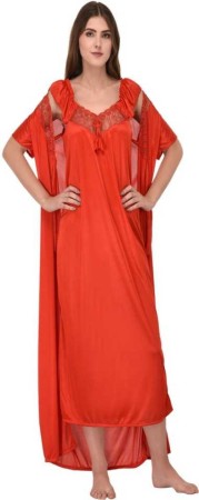 Women Nighty with Robe  (Red)