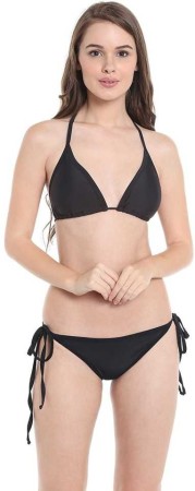 Solid Women Bikini Black Swimsuit