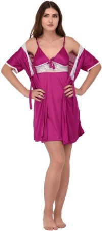 NEW BLUE EYES Women Pink Nighty with Robe