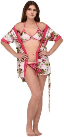 NEW BLUE EYES Women Pink Robe and Lingerie Set