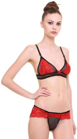 Red & Black Women Bralette Lightly Padded Bra