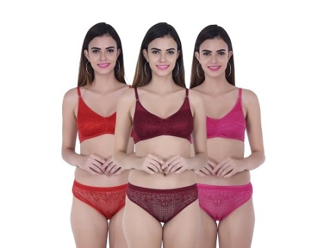 Bra & Panty Set Self Design multicolor pack of 3 Lingerie Set