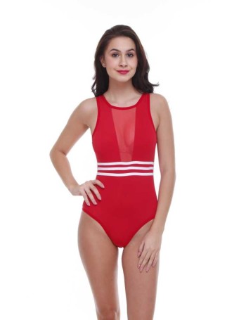 RED SWIM DRESS Embroidered Women Swim-dress Red Swimsuit