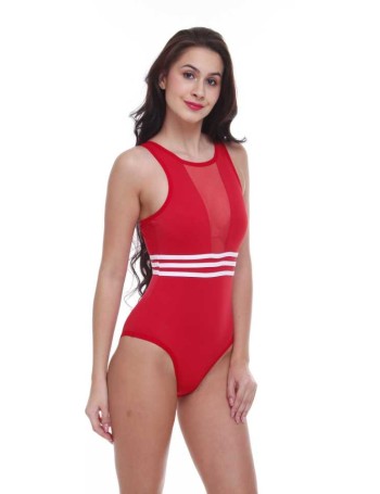 RED SWIM DRESS Embroidered Women Swim-dress Red Swimsuit