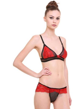 Red & Black Women Bralette Lightly Padded Bra