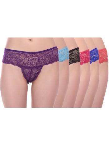 new blue eyes Women's Lace Panty, Free Size, Multicolour (Pack of 6)