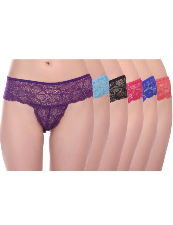 new blue eyes Women's Lace Panty, Free Size, Multicolour (Pack of 6)-Free Size