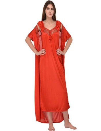 Women Nighty with Robe  (Red)