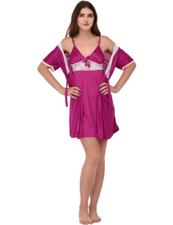 NEW BLUE EYES Women Pink Nighty with Robe