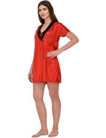 Women Nighty with Robe  (Red)