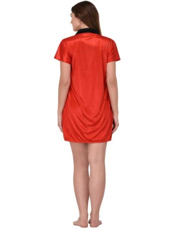 Women Nighty with Robe  (Red)