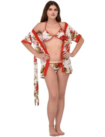 Women Robe and Lingerie Set  (Red)