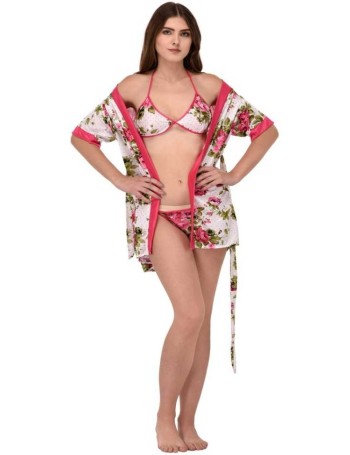NEW BLUE EYES Women Pink Robe and Lingerie Set