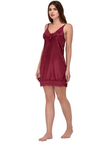 V Neck Solid Maroon Babydoll Nighty