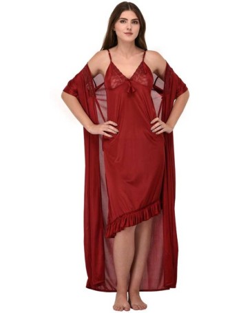 Women Nighty with Robe  (Maroon)