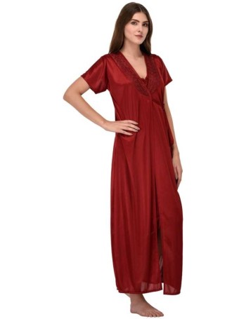 Women Nighty with Robe  (Maroon)