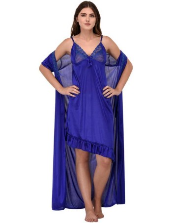 Women Nighty with Robe  (Dark Blue)