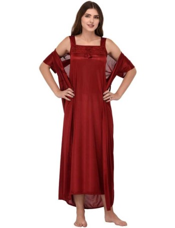 Maroon Color Women Nighty with Robe