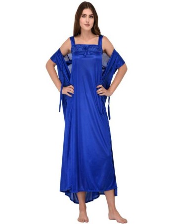 Blue Color Women Nighty with Robe